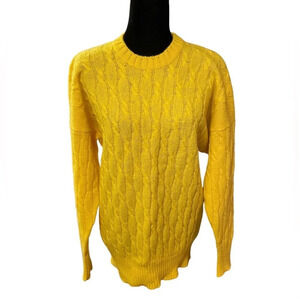 PRINGLE OF SCOTLAND Yellow 100% Pure Wool Cable Knit Sweater Small